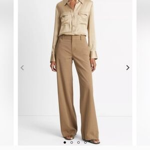 Vince High Rise Wide Leg Pants Cotton Linen Blend Casual Slacks Tan Size 4